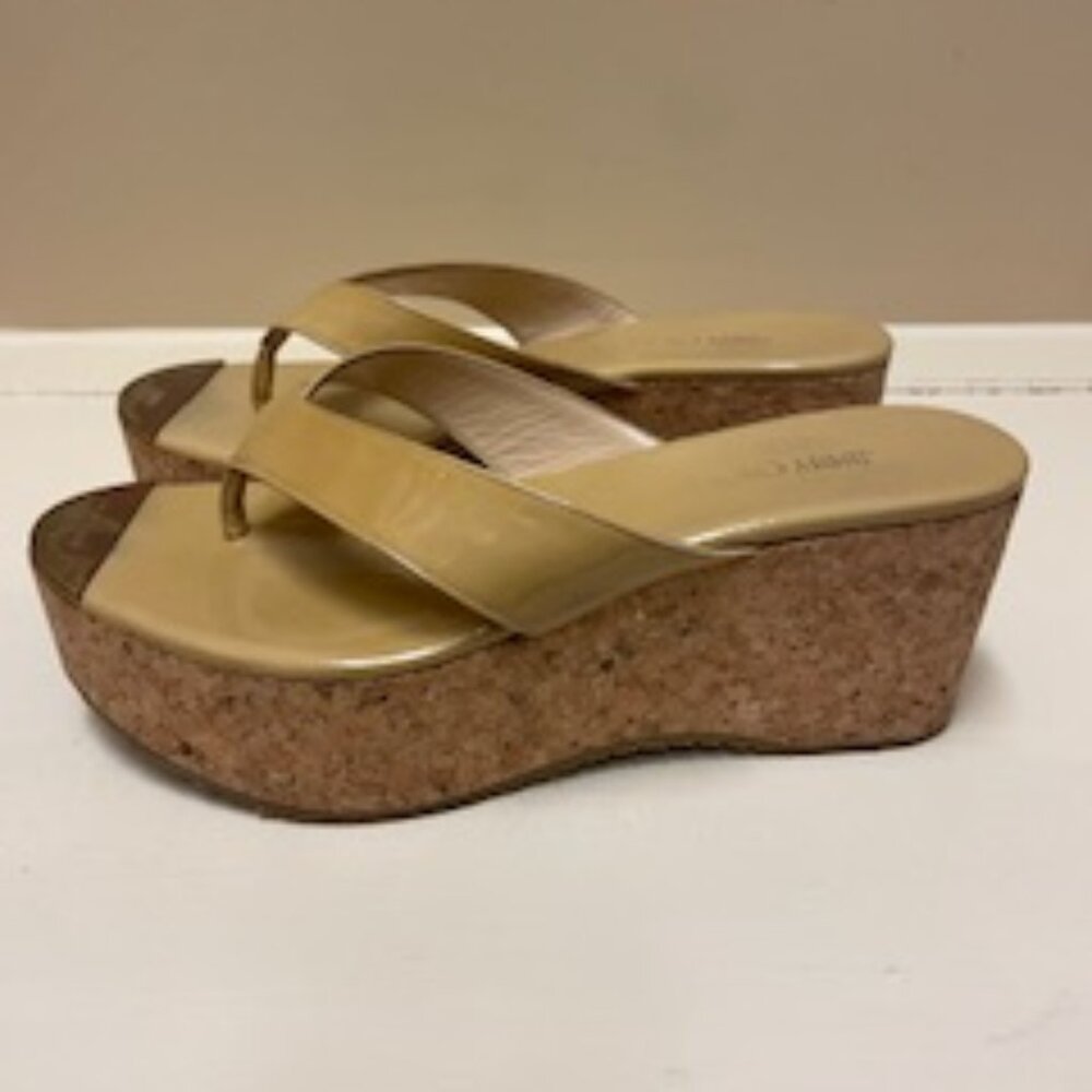 Jimmy Choo Patent Leather Wedge Size 37.5 (Fair Condition) Nude Color